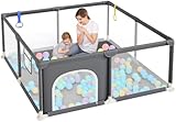 Dripex Laufstall Baby 124x124cm, Laufgitter Baby, Laufstall mit atmungsaktivem Netz, Laufgitter 210D Oxford Gewebe, Playpen, kinderlaufstall, Dunkelgrau