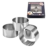 JUHONNZ Dessert Speiseringset,4 Stück Edelstahl Tortenring Runde Käsekuchenformen Backform Mini Backringe Antihaft Backzubehör für Fladenbrot Gebäck Pfannkuchen 8x8x4cm