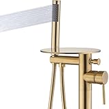 TRUSTMI Badewannenarmatur, Bodenmontage, gebürstetes Gold, freistehend, Badewannenhahn, hoher Durchfluss, Wasserfall, freistehender Wannenfüller mit Handbrause