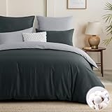Aisbo Bettwäsche 200x220 Baumwolle Anthrazit Grau - Bettwäsche-Sets 200x220 cm Wendebettwäsche 3teilig mit 2 Kissenbezüge 80x80 cm, Oeko-TEX Zweifarbiger Baumwollbettwäsche mit Reißverschluss