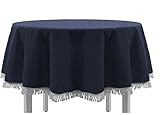 EXKLUSIV HEIMTEXTIL Gartentischdecke mit Fransen Tischdecke Classic Outdoor PVC Weichschaum rutschhemmend für Garten, Balkon, Terrasse 130 cm rund blau