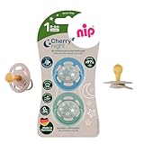 NIP Cherry NIGHT 0+ Rundsauger Schnuller Leuchtschnuller, CHERRY NIGHT 0-6 Monate, Knopf leuchtet langanhaltend im Dunkeln, HAUTFREUNDLICH, NACHHALTIG, 2er Pack UNISEX Babies ab Geburt