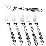 Kerafactum 6 Gabeln Fleischgabel Gabel Essgabeln im Set | Bratengabel für den gedeckten Tisch Tafel 3 Fach genietet Tafelgabel Besteck Griff schwarz | Landhausstil Bistro Set erweiterbar Meat Fork