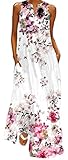 WINKEEY Damen Maxikleid Schmetterling Blumen Drucken V-Ausschnitt Böhmischer Plus Size Sommerlanges Kleid mit Taschen, Kirsche1 XXL