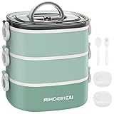 RIKDOKEN Lunchbox, stapelbar, 3-lagige Behälter, tragbar, 2,7 l, großes Fassungsvermögen, auslaufsicher, Bento-Box mit Löffel, Gabel und Soßenboxen, mikrowellengeeignet, für Kinder und Erwachsene