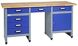 Küpper Werkbank 12577, 170 x 60 x 84 cm, 6 Schubladen, 1 Tür, 300 kg Traglast, 30 mm Massive Buchenarbeitsplatte