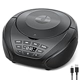 Gueray CD Player Tragbar Boombox Radio mit CD-Player mit Lautsprecher Display Unterstützung UKW-Radio Memory-Funktion PROG-Wiedergabe AUX-Wiedergabe Schwarz