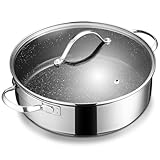 BEZIA Schmorpfanne 28cm Induktion, Schmortopf mit Deckel 5,1l, Edelstahl 18/10 beschichtet, Pfanne Bratpfanne Servierpfanne für alle Herdarten geeignet, backofenfest, hoher Rand