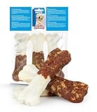 HAPPET Knochen weiß mit Ente für Hunde 3 Stück - natürliche Rinderleder und Entenbrustfleisch - Gesunde dental Delikatesse zur Unterstützung der Zähne, des Zahnfleisches und der Mundhygiene