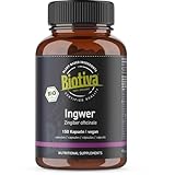 Ingwer Bio Kapseln 150 Stück - 400 mg pro Kapsel - Zingiber Officinale - garantiert ohne Zusätze - 100% Vegan - Abgefüllt und kontrolliert in Deutschland - Biotiva