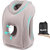 Maliton Reisekissen,Nackenkissen Flugzeug Aufblasbar, Faltbar Tragbar Komfortabel Travel Pillow, Stützen den Kopf und schützen die Halswirbelsäule Nackenkissen für Flugzeuge Züge Autofahrt, Grau