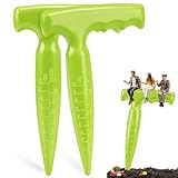 Milifox 2 Stück Blumenzwiebelpfanzer,Pflanzhilfe für Blumenzwiebein mit T-Griff,Pikierstab mit Tiefenmessung,Praktischer Zwiebelpflanzer Garten für Gemüse,Blumen und Zwiebelpflanze,Hellgrüin