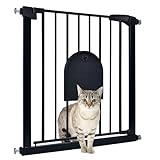 TWOLIIN Türschutzgitter Treppenschutzgitter ohne Bohren Türgitter für Breiten 75-85 cm, Treppengitter mit Tür für Hunde und Katzen, Schließt Automatik, Einhändige Bedienung, Schwarz