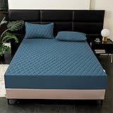 Homxi Spannbettlaken Beistellbett,(160 x 200 cm),Spannbettlaken Elastisch Einfarbig mit Rautenmuster Bettbezug Dunkelblau