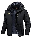 Rdruko Skijacke Herren Warme Winterjacke Gefüttert Verdickt Softshelljacke Wasserdicht Snowboardjacke Atmungsaktiv Funktionsjacke mit Abtrennbarer Kapuze(Schwarz, L)