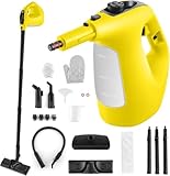 FANTASK 1500W Dampfreiniger bis zu 125℃ in Gelb, mit 400ML Tank, Aufheizzeit: 1 min, Dampfreiniger Handgerät mit 14 Zubehörteilen & 5m Netzkabel