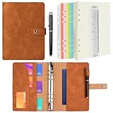 ANOMM A6 Ringbuch PU Leder Notizbuch, Notebook Binder, Nachfüllbares Notizbuch mit A6 Punktrasterpapier, Innentaschen, Registerteiler, Ordner Planer für Reisen Arbeit Schule Personal Organizer-Braun