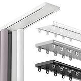 Strapazierfähiges, zweireihiges Vorhangschienensystem, 4,6 m, Aluminiumlegierung, Deckenmontage, leichtgängige Gardinenstangen für Zuhause, Küche, Raumteiler (grau)