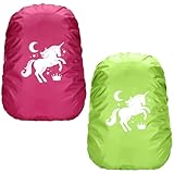 2 Stück Schulranzen Regenschutz, Regenüberzug Schulranzen Einhorn Rucksack Regenschutz wasserdichte Regenhülle für Rucksack Überzug Reflektierend für Jungen Mädchen Schulanfänger (30-40L)
