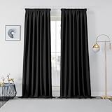 Joydeco Gardinen mit Kräuselband Vorhänge Blickdicht 2 Stück H 245 x B 132 cm Schienensystem Schwarz Verdunkelungsvorhang Thermovorhang Kälteschutz Schlafzimmer Blackout Curtains