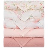Yukkidds Mulltücher Baby Spucktücher 100% Baumwolle Spucktuch 60x60 cm Saugfähig und Atmungsaktive Wickeltücher Musselintücher 5er Set für Neugeborene Junge und Mädchen Rosa Blumig