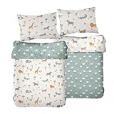 Familando Baby Bettwäsche aus 100% Baumwolle Oeko-Tex mit Reißverschluss · Deckenbezug 100x135 Kissenbezug 40x60 cm · Kinderbettwäsche in verschiedenen Tier Motiven (Safari)