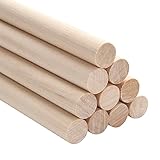 10 Stück Natürliche Rundstab Holz Holzstäbchen Holzdübel zum Basteln, 1.2 cm x 30 cm runde Makramee-Holzstäbe zum Basteln, unlackierte Hartholzstäbe für Kunst und Laterne, Bastelartikel