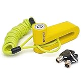 KRASER KR707Y Bremsscheibenschloss Vorhängeschloss Motorrad Roller Fahrrad Roller Anti-Diebstahl-Scheibenschloss ø7 Universal + Erinnerungskabel, Gelb, 7 mm