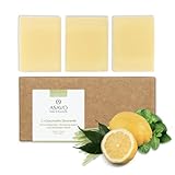 ASAVO Seife Zitrone BIO, handgemachte feste Seife, als Handseife, Duschseife, festes Shampoo oder festes Duschgel, pflegender als Kernseife, Naturseife mit Zitronengras & Minze, 3x95g