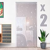 HYSENM 2 Stücke Fadengardine Fadenvorhang 100 x 200cm Fliegenvorhang Terrassentür Glitzer Schön für Hochzeit, Weiß