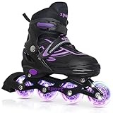 LOKJIJI Einstellbare Inline Skates für Kinder Mädchen Jungen Kinder Anfänger, Inline Skates für Kinder und Jugendliche für drinnen draußen Sport Schwarz & Violett (Small)