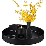 Deko Tablett Rund Schwarz Metall 20cm - Dekoteller und Serviertablett für Bad, Schmuck, Buffet, Kosmetik, Dessert, Kerzen - Matt Schwarz