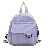 Damen-Rucksack, Cord, einfarbig, für Herbst und Winter, kleiner Reißverschluss, Schultasche, violett