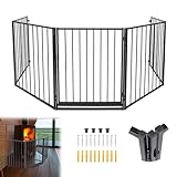QEENTOE Kaminschutzgitter Metall Ofenschutzgitter Türschutzgitter Baby Kinder Kaminschutzgitter Sicherheitsbarriere Für Kamine und Öfen Inkl.5 Elemente Schwarz 305x 76CM