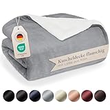 Blumtal Premium Sherpa Kuscheldecke flauschig 150x200 cm - Oeko-Tex zert. Sofa Decke mit Dicker Sherpa-Innenseite - super Flauschige Decke extra dick und wärmend - Wohn- & Kuscheldecken - Grau