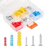 Arcjunys 60 STK Dübel Set mit Schrauben Dübel Set Screws and Wall Plugs Set Holzschrauben Spreizdübel Kit Universaldübel für Trockenbau Beton Ziegel Gipskarton Blau/Rot/Gelb