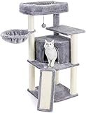 Amazon Brand – Eono Katzenbaum Kratzbaum mit Sisal Kletterbaum Kratzbrett Katzenspielzeug Plüsch Höhle Liegemulde Höhe 106cm Grau für Kätzchen Ausgewachsene Katzen
