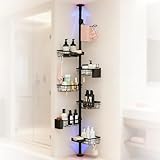 RETSAMV Teleskop Duschregal ohne Bohren, Eckregal für Bad aus Kohlenstoffstahl, Höhenverstellbares Badezimmer Regal mit Seifenablage für Shampoo, Duschgel und Seife