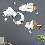 TROYSINC 3D Spiegel Acryl Wandaufkleber, DIY WandSpiegel Wand Aufkleber, Wolken Mond Stern Wandtattoo Wanddekor für Schlafzimmer Kinderzimmer