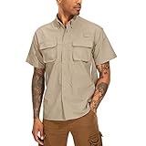 Asfixiado Hemden Herren Kurzarm Funktionshemd UPF50+ UV Outdoorhemd Schnelltrocknend Sommer Wanderhemd Freizeithemden Für Angeln Safari Reisen Golf（Khaki XL）