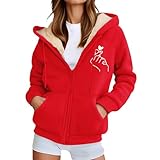 Generisch Fleecejacke Damen Hoodie Kapuzenpullover mit Zipper Warm Basic Kapuzenjacke Sweatjacke mit Kapuze Hooded Fleecepullover Winter Sweatshirt Winterjacke Plüschjacke Casual Kapuze Jacke
