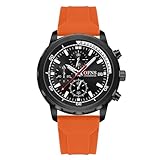 GBB Herren-Armbanduhr, analog, Quarzuhr, für Herren, Sport, Chronograph, Mode, Business, Luxusmarke, wasserdichte Uhr, Herren-Armbanduhr mit Datum, Silikon, Orange-Schwarz, Armband