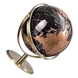 DIYEAH Interaktiver Tischglobus 20cm Schwarz Gold Drehbares Topografisches Geographie Lernspielzeug für Schule und Büro Dekorativer Weltglobus mit Briefbeschwererfunktion