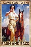 YAASIMOULE Poster „Ich liebe dich bis zur Scheune und zurück“ – Tierkunst, Wandbild, Geschenk für Pferdeliebhaber, Reiter, Cowboy, Bauernhaus-Dekor, Leinwand, Galerie-Rahmen, Kunstdrucke