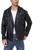 Fahsyee Kunstlederjacke Herren, Faux Bomber Jacke Männer Motorrad Revers Asymmetrische Zip-Up Blet Slim Fit Biker Mantel Schwarz L