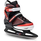 ATTABO Verstellbare Schlittschuhe für Kinder und Jugendliche 36-41 EU (5-stufige Größenverstellung) | Bequeme, warme Freizeitschlittschuhe zum Eishockeyspielen | Edelstahlkufen, Schwarz/Rot