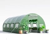 FANTASK 18m² Gewächshaus 6x3x2m, Treibhaus mit 10 aufrollbaren Netzfenstern & 2 Reißverschlusstüren, Foliengewächshaus mit Metallgestell, Garten Folientunnel für Tomaten Obst Grün