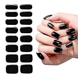 16 Stück Schwarze UV Gel Strips - Nagelfolien UV Härtend, Selbstklebend Nagelfolie, Compatible mit UV-Lampen & ohne UV, Ideal für Damen Nageldesign zu Hause