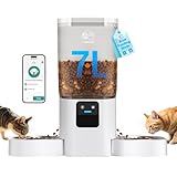 Frienhund Futterautomat Katze 2 Näpfe mit APP: 7L Futterspender Katze mit Langsamer Vorschub, 5G WiFi Trockenfutter Automat für 2 Katzen, WLAN Futterautomat Abnehmbar mit Alexa für Mehrere Haustiere