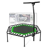 SportPlus Fitness-Trampolin, Ø 126cm, leise Gummiseilfederung, 5-Fach höhenverstellbarer Haltegriff, inkl. Randabdeckung, Nutzergewicht bis 130kg, Trampolin für Jumping Fitness
